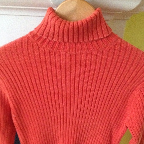 Vintage Y2K 90s Old Navy Orange Ribbed Turtleneck Sweater - Sz Small - Picture 1 of 12